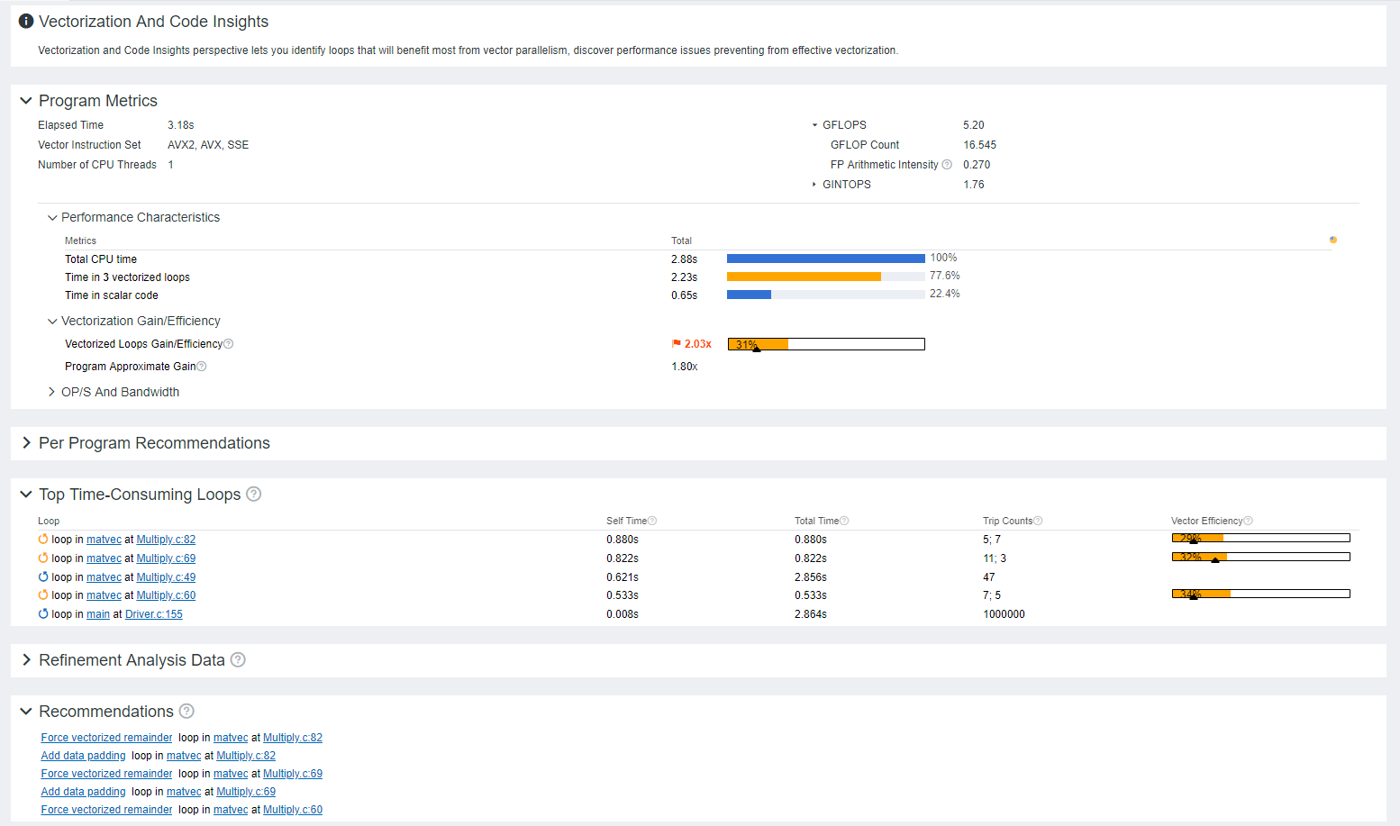 [Vectorization and Code Insights Summary (ベクトル化とコードの調査サマリー)] ペインの例